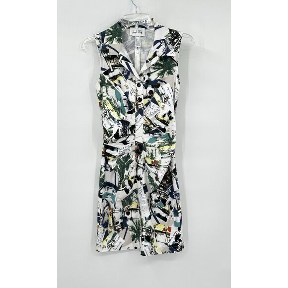 JOSEPH RIBKOFF dress sleeveless ruched shirtdress abstract print colorful 4 - Picture 2 of 6